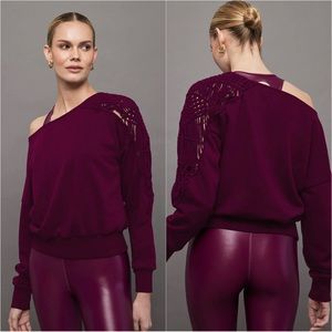 Carbon38 Sweatshirt Macrame Shoulder Pullover Long Sleeve Pickled Beet XS